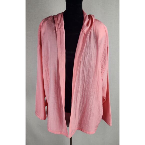 Eileen Fisher Womens XL Pink/Salmon Silk Cardigan shoulder pads Hood Athleisure - Picture 2 of 12